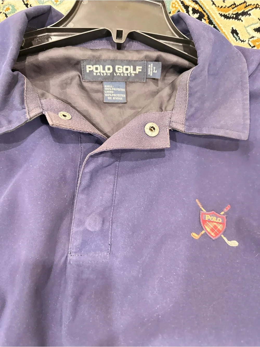 Ralph Lauren Polo Golf Pullover Long Sleeve Large Blue Plaid Rugby Crest Shield